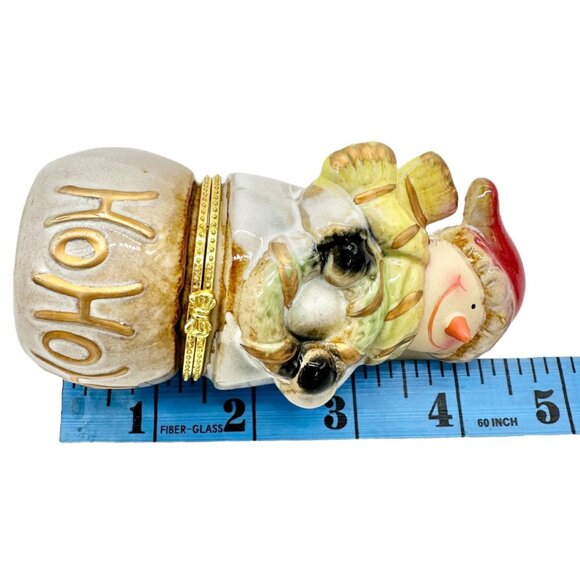 Snowman Limoges Trinket Box Porcelain Gold Accents Hinged Lid Ho Ho Ho Design - Picture 7 of 8